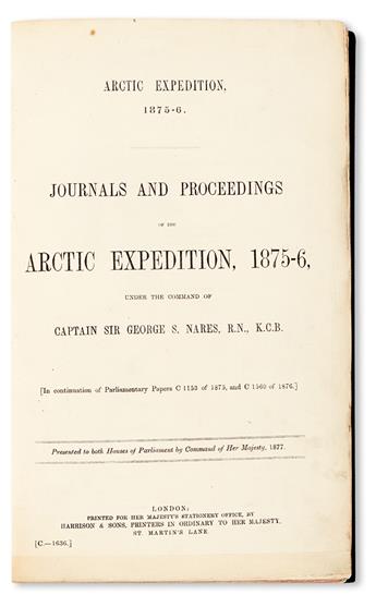 NARES, GEORGE STRONG, Sir.  Arctic Expedition, 1875-6. Journals and Proceedings of the Arctic Expedition, 1875-6.  1877